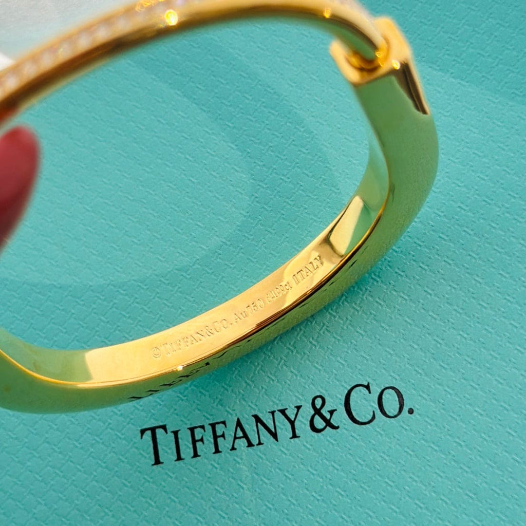 18K Tiffany & Co. Lock Bangle Full Pave Diamonds Bracelet