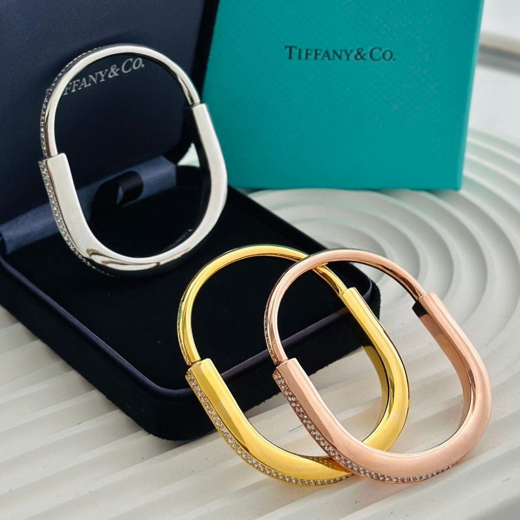 18K Tiffany & Co. Lock Bangle Full Pave Diamonds Bracelet