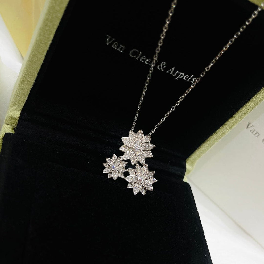 18K Van Cleef & Arpels Three Flowers Lotus Necklace