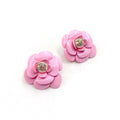 18K Chanel Pink Camellia Resin Earrings