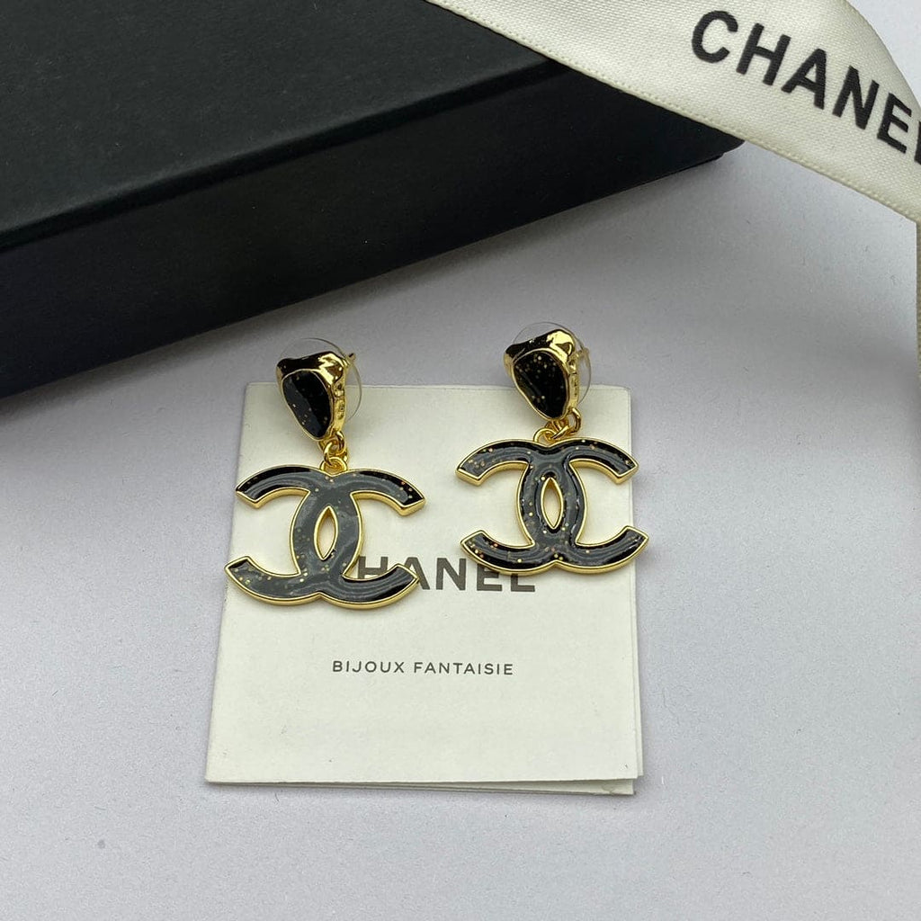 18K Chanel Classic Black Dangle Earrings