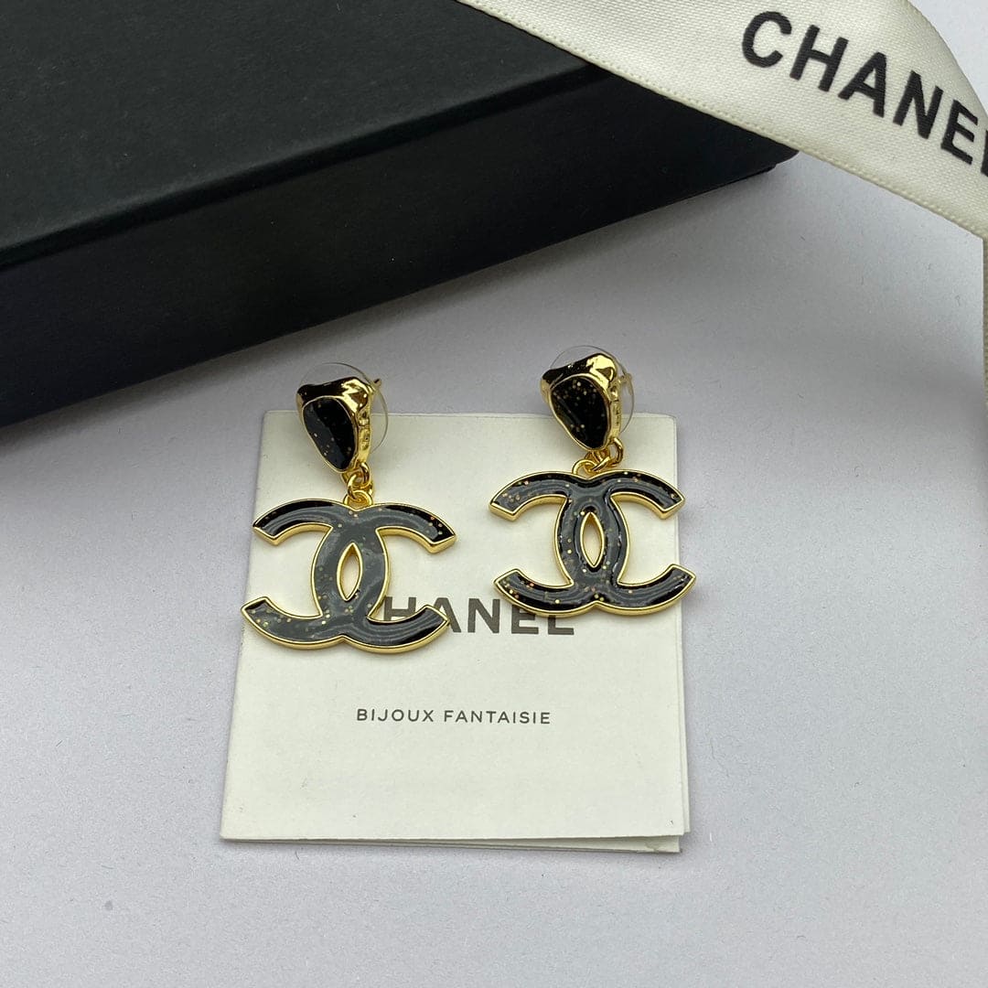 18K Chanel Classic Black Dangle Earrings