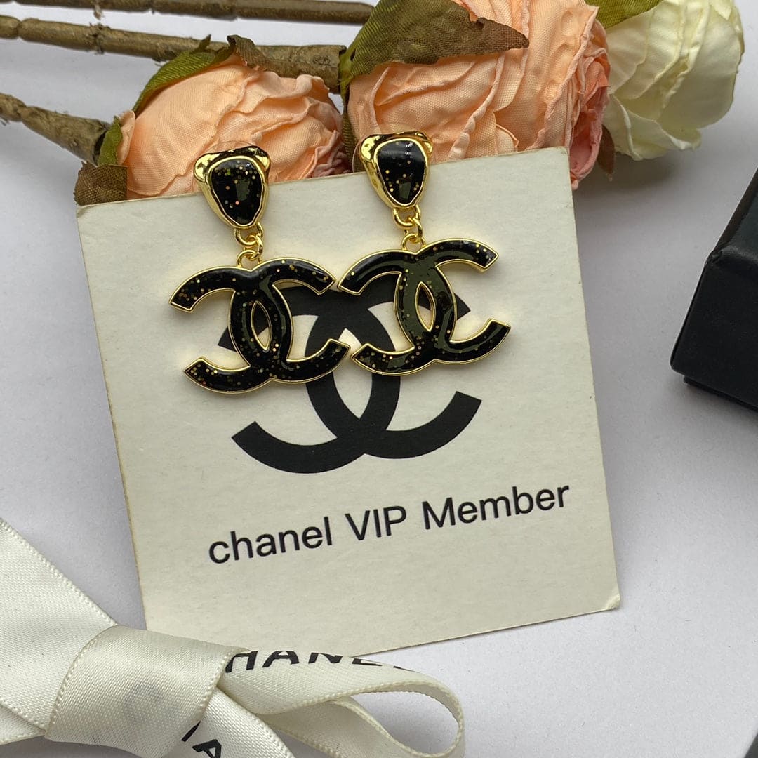 18K Chanel Classic Black Dangle Earrings