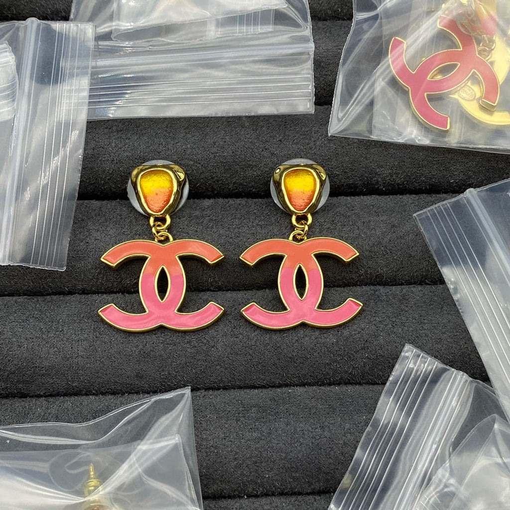 18K Classic Pink Chanel Dangle Earrings