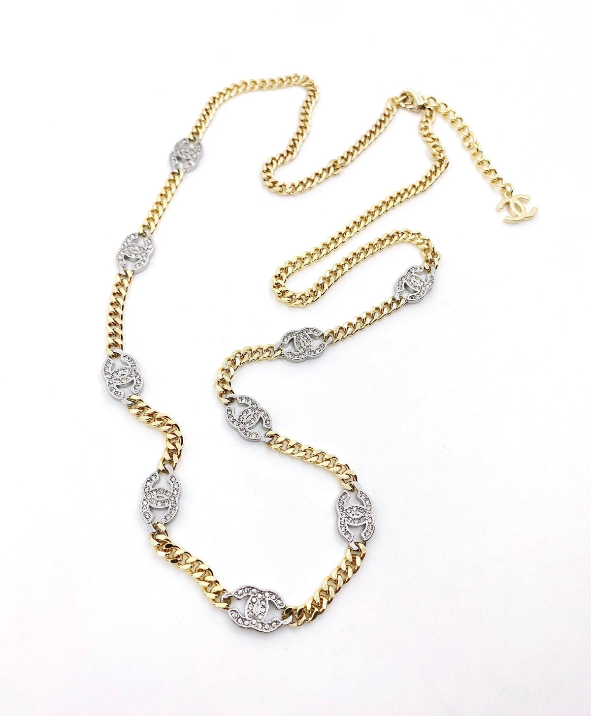 18K Crystal Chanel Chain Link Necklace