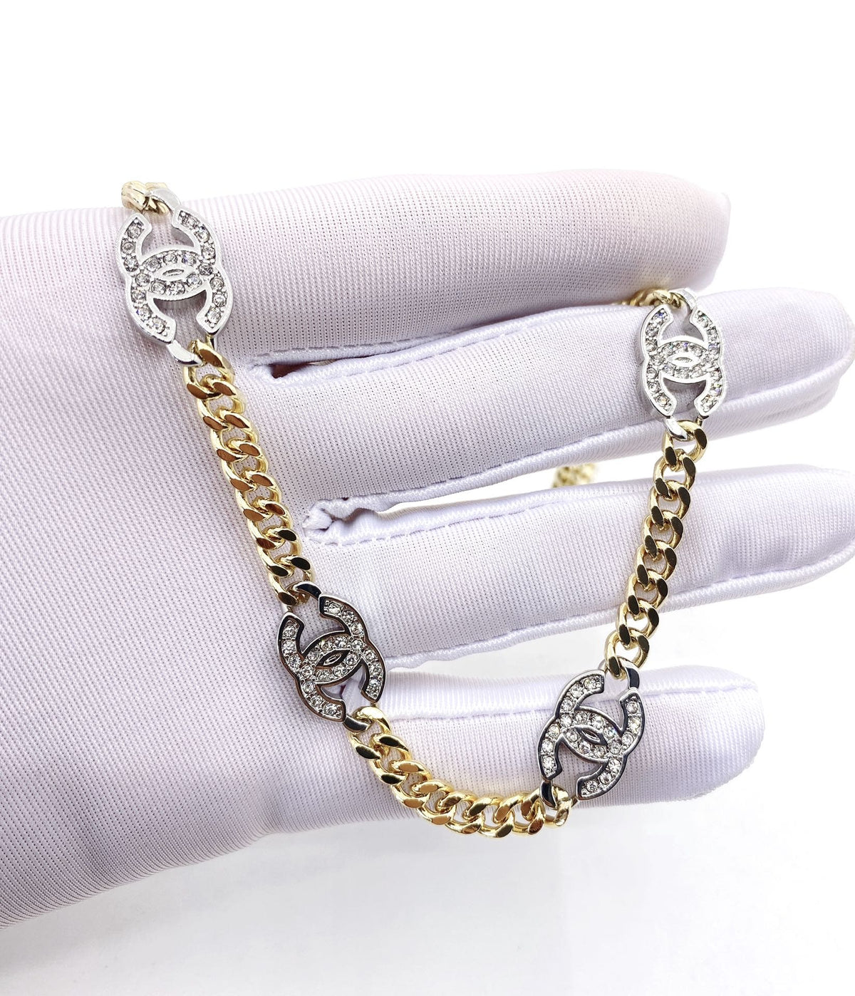 18K Crystal Chanel Chain Link Necklace