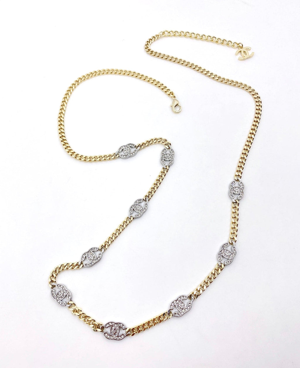 18K Crystal Chanel Chain Link Necklace