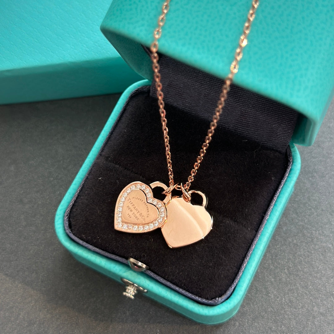 18K Tiffany & Co. Red Double Heart Diamond Necklaces