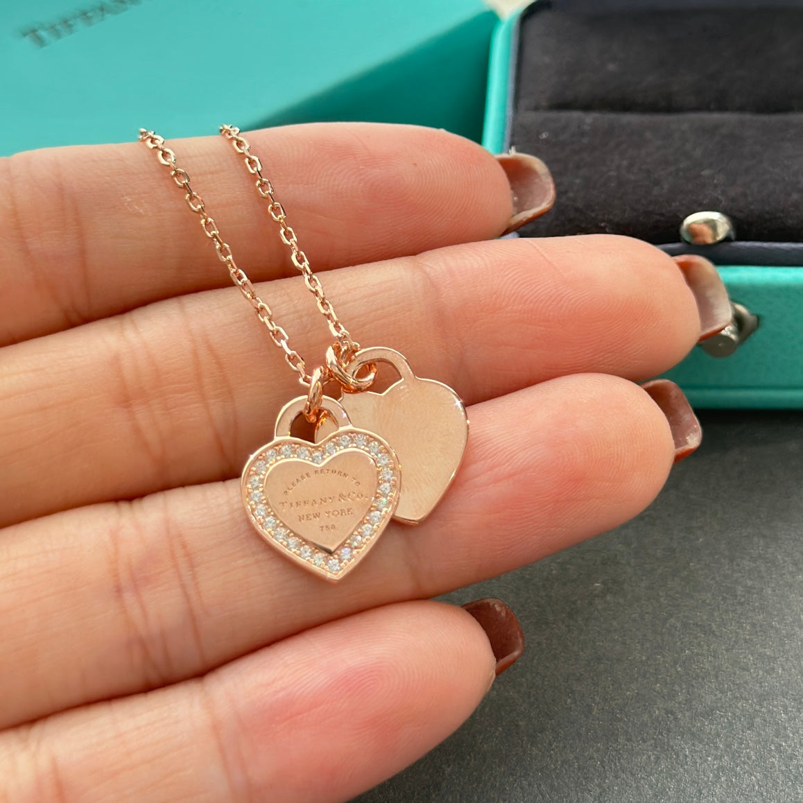 18K Tiffany & Co. Red Double Heart Diamond Necklaces