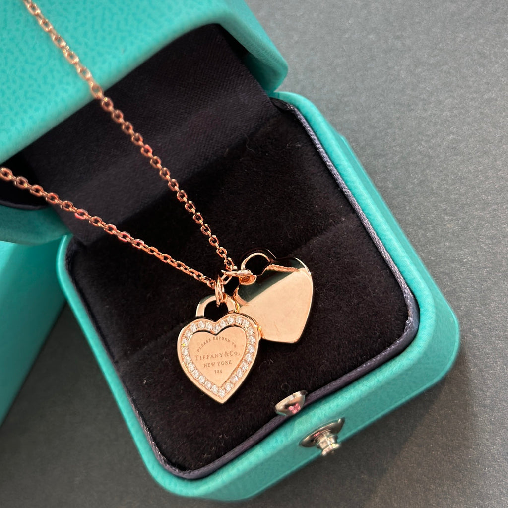 18K Tiffany & Co. Red Double Heart Diamond Necklaces