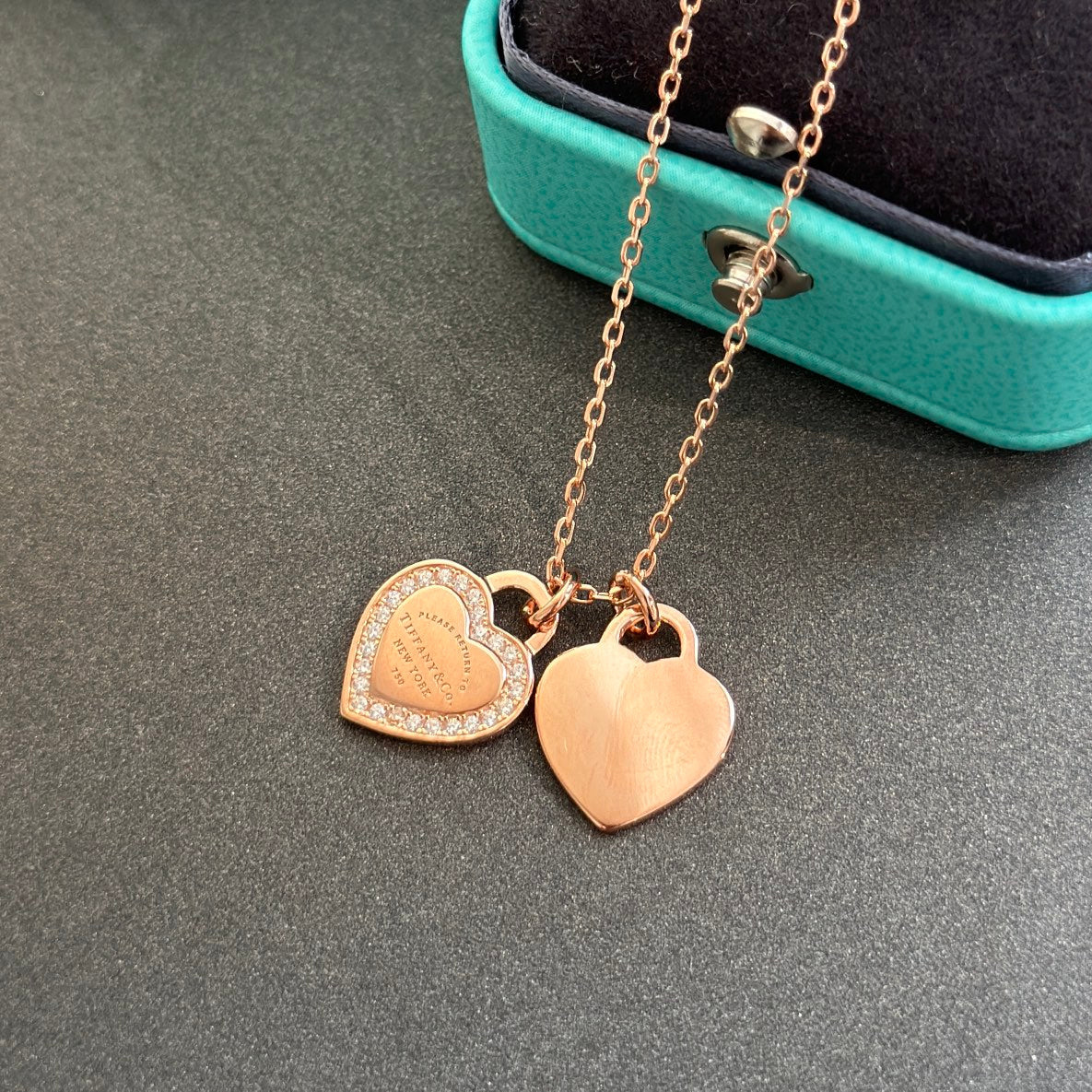 18K Tiffany & Co. Red Double Heart Diamond Necklaces