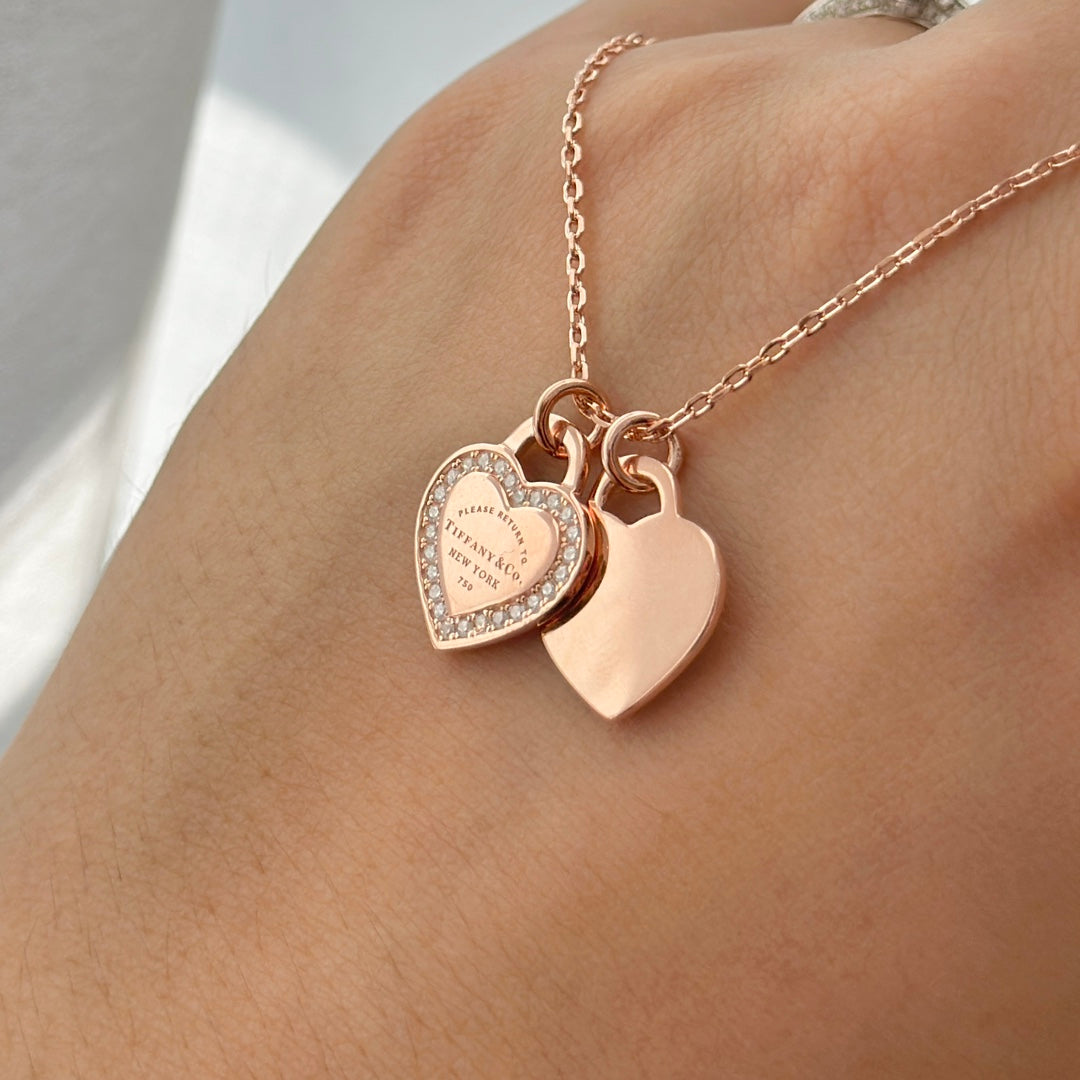 18K Tiffany & Co. Red Double Heart Diamond Necklaces