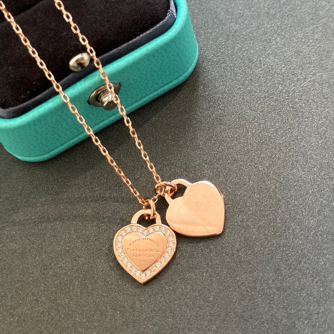 18K Tiffany & Co. Red Double Heart Diamond Necklaces