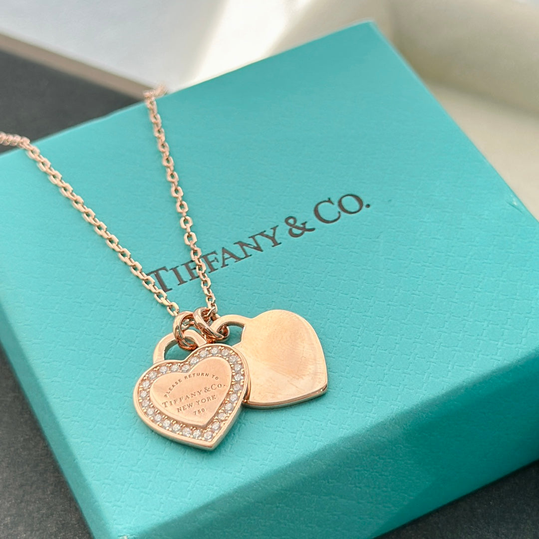 18K Tiffany & Co. Red Double Heart Diamond Necklaces