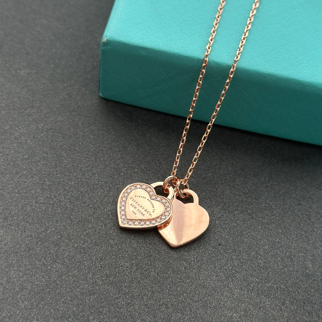 18K Tiffany & Co. Red Double Heart Diamond Necklaces