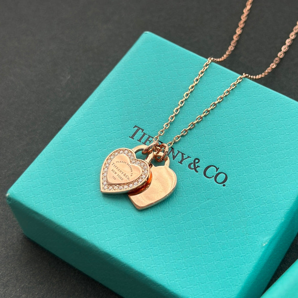 18K Tiffany & Co. Red Double Heart Diamond Necklaces