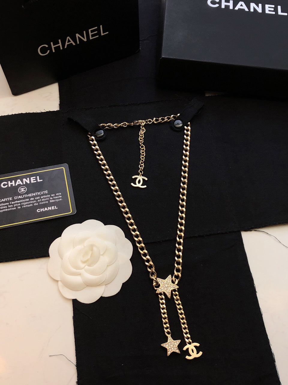 18K Chanel Rhinestone Star Chain Necklace