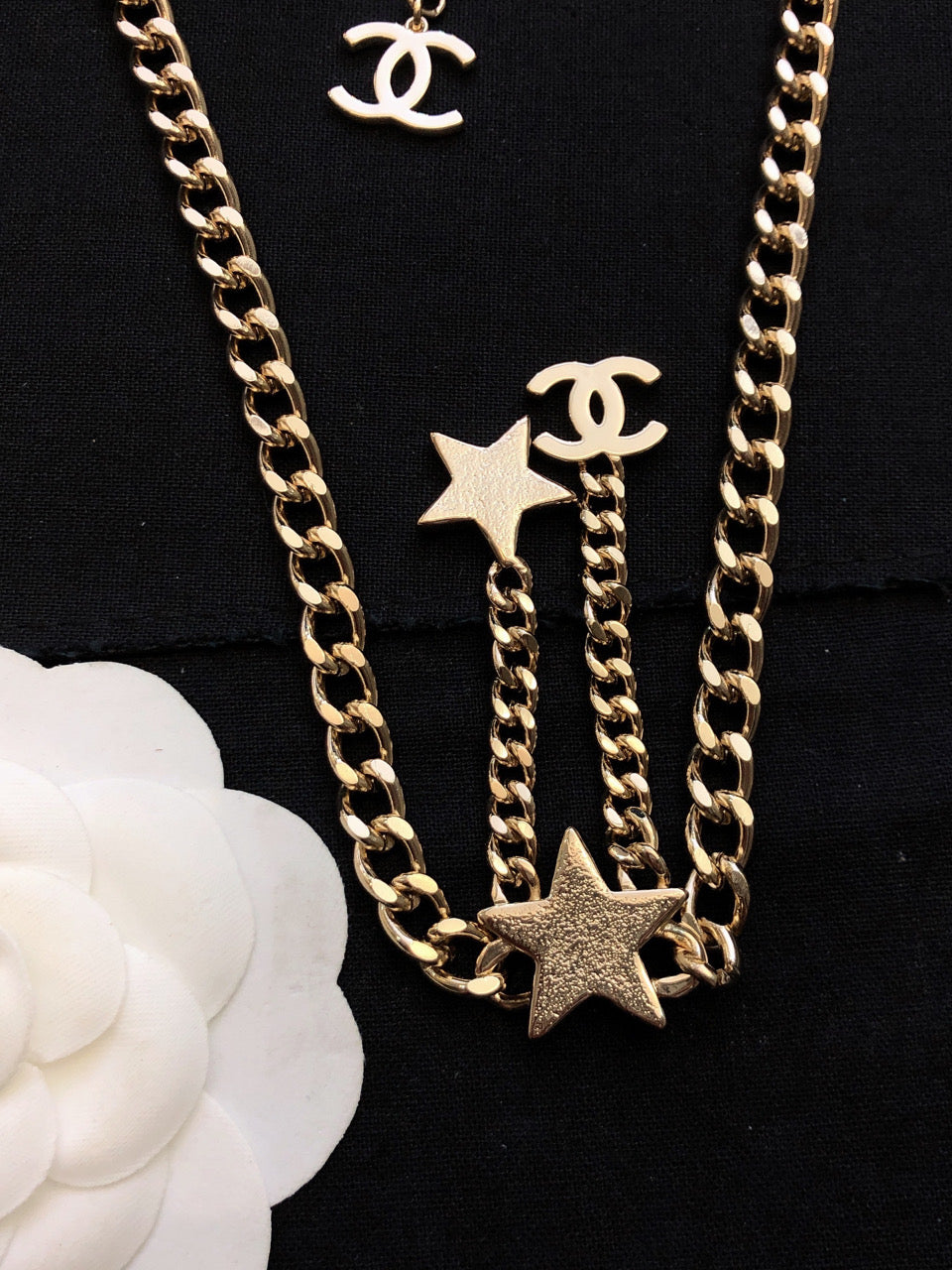 18K Chanel Rhinestone Star Chain Necklace