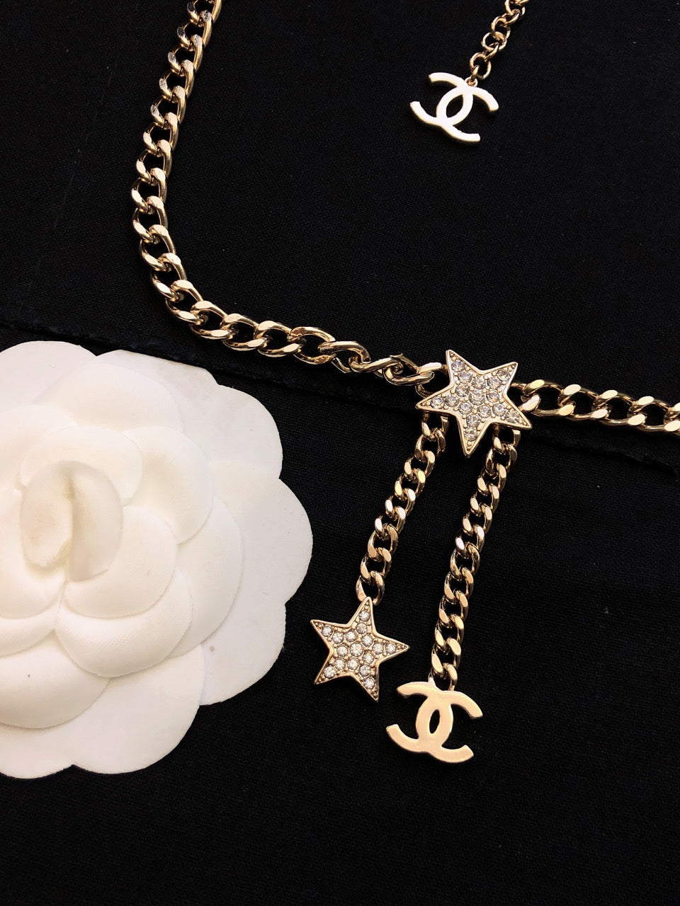 18K Chanel Rhinestone Star Chain Necklace