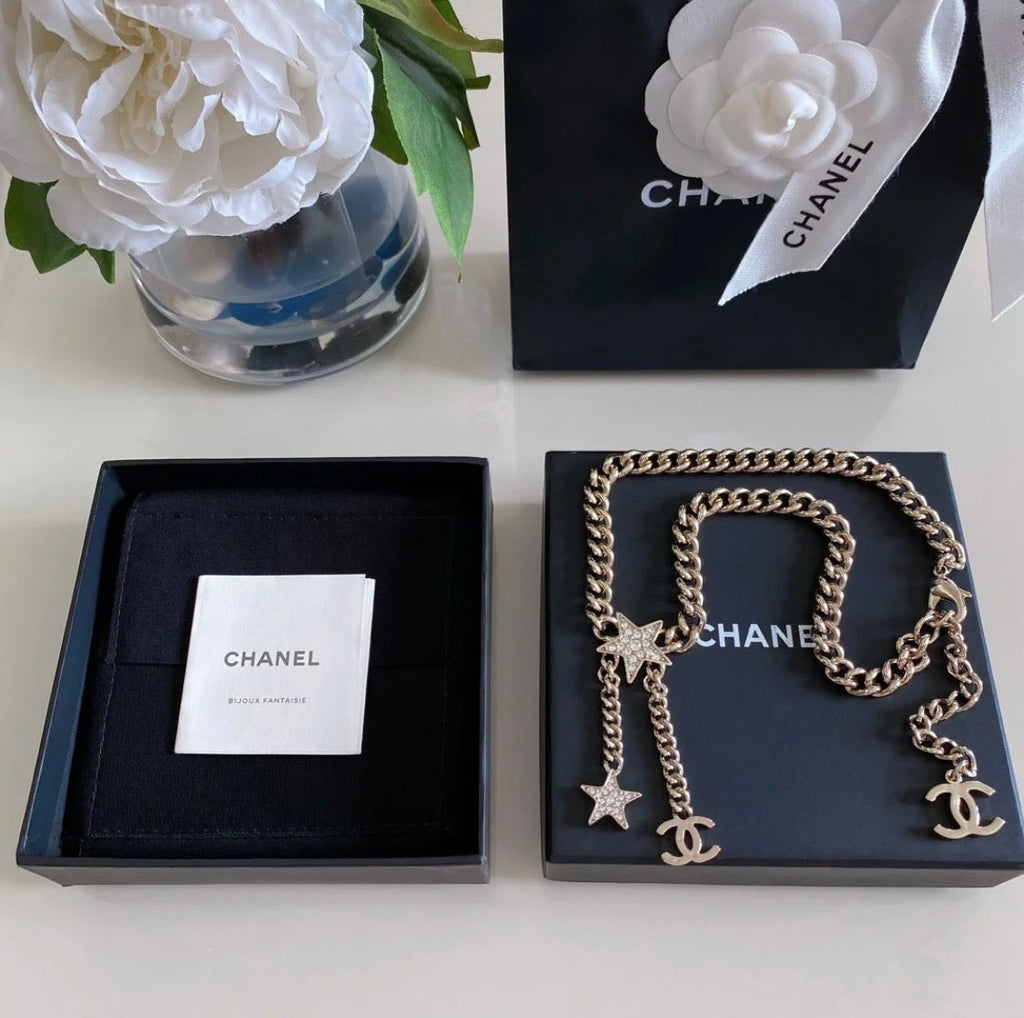 18K Chanel Rhinestone Star Chain Necklace