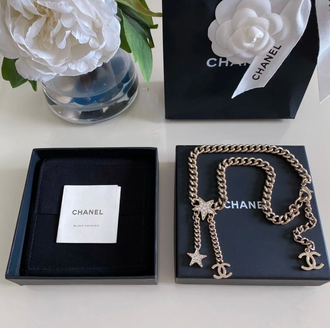 18K Chanel Rhinestone Star Chain Necklace