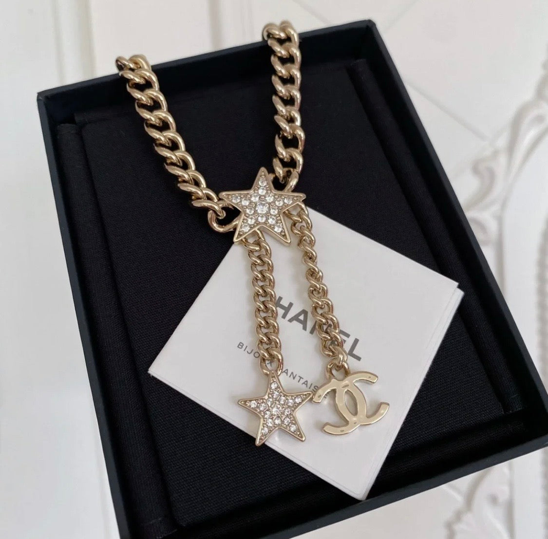 18K Chanel Rhinestone Star Chain Necklace