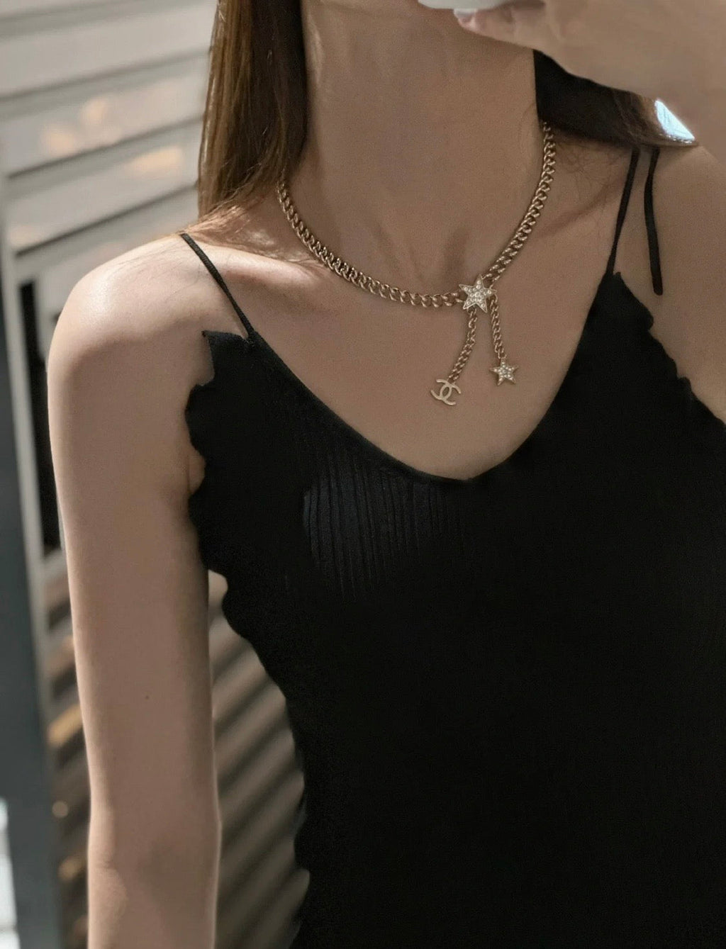 18K Chanel Rhinestone Star Chain Necklace