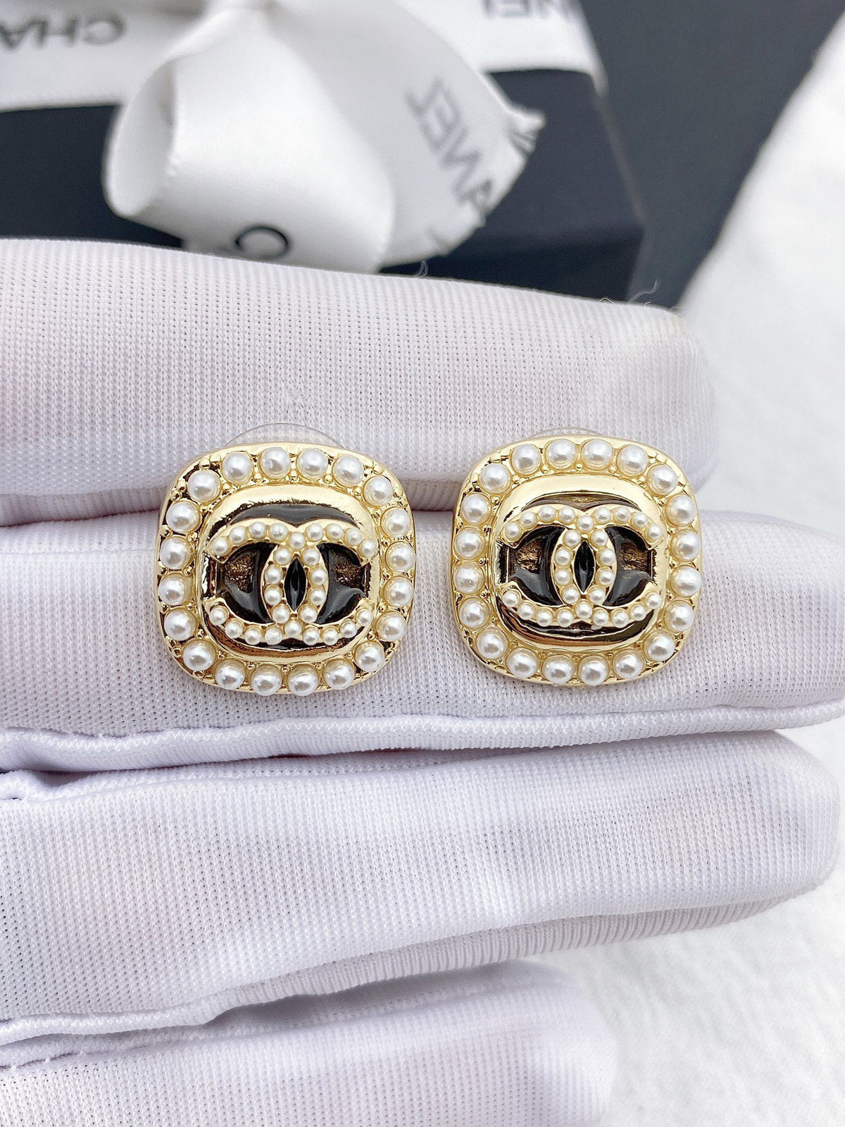 18K Chanel Square Crystal Earrings