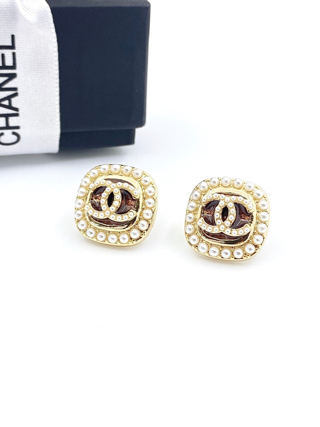 18K Chanel Square Crystal Earrings