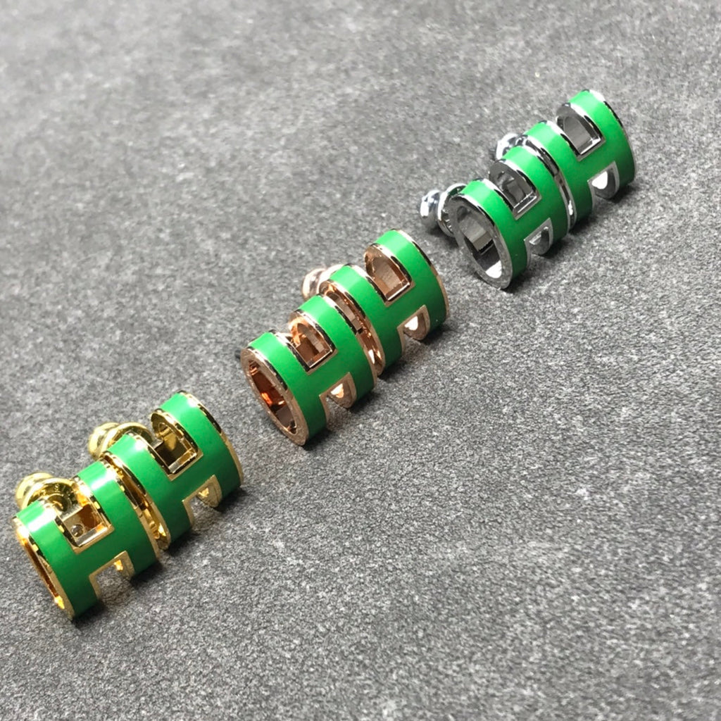 18k Mini Pop Hermès Green Earrings