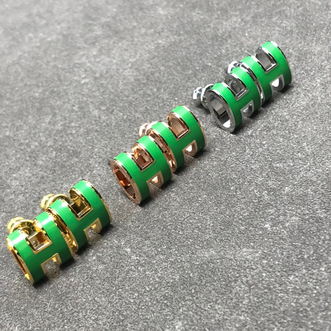 18k Mini Pop Hermès Green Earrings