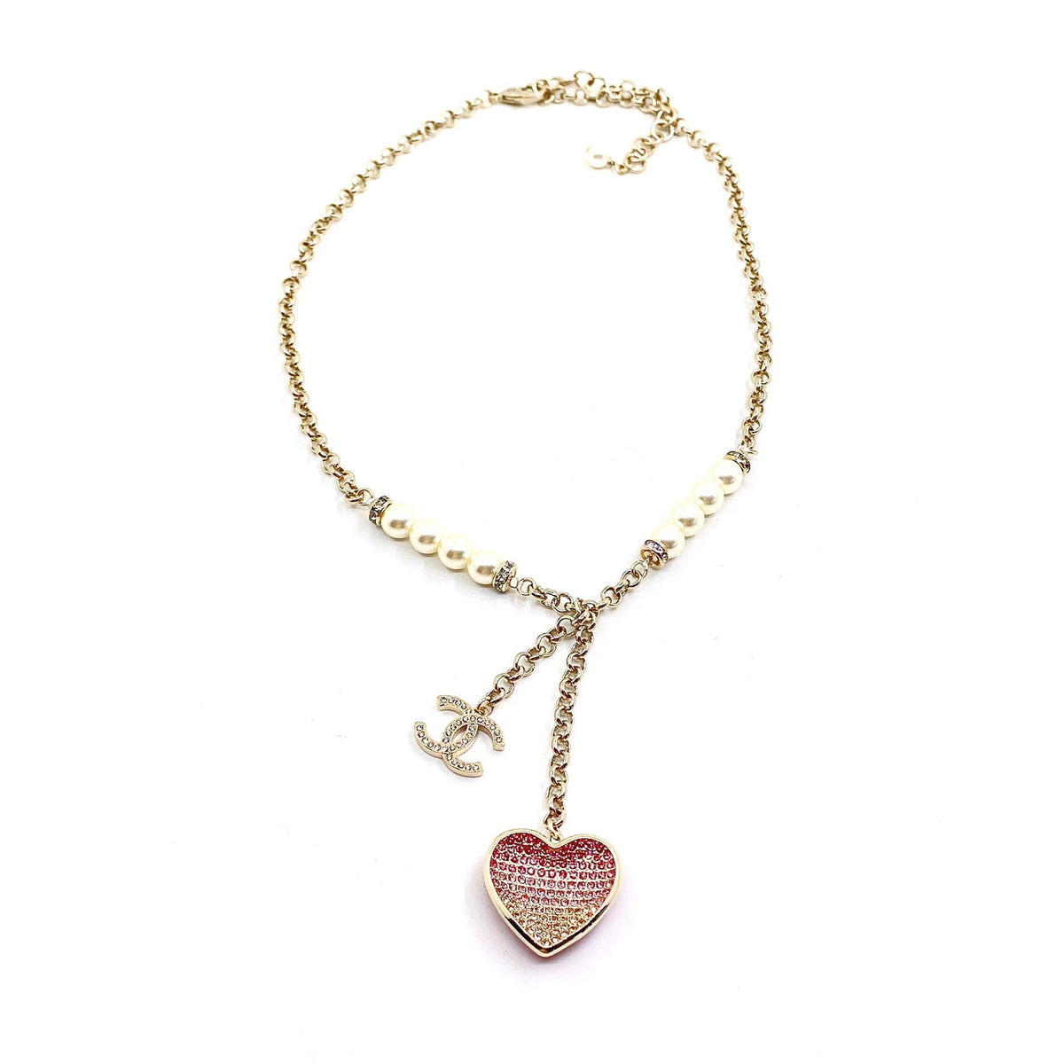 18K Chanel Pink Heart Diamonds Necklace