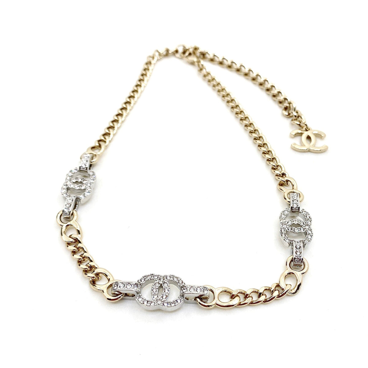 18K Crystal Chanel Chain Links Choker Necklace