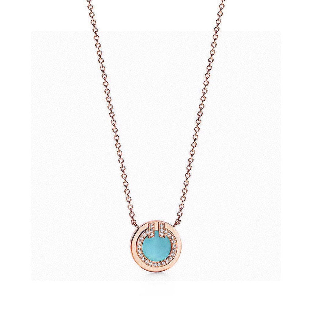 18K Tiffany & Co. Diamond & Turquoise Circle Pendant Necklace