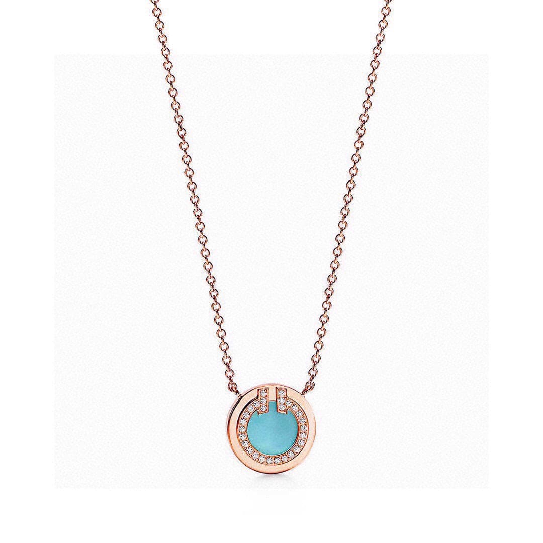 18K Tiffany & Co. Diamond & Turquoise Circle Pendant Necklace