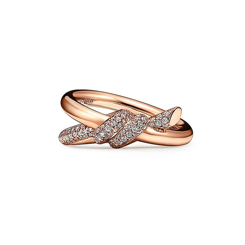 18K Rose Gold Tiffany & Co. Knot Double Row Diamonds Ring
