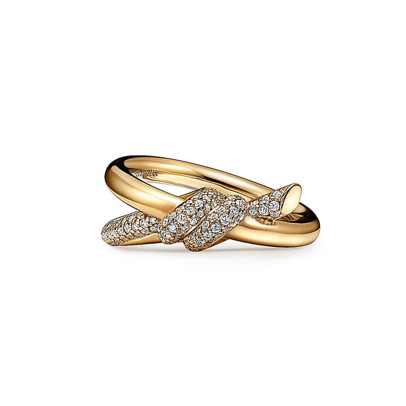 18K Yellow Gold Tiffany & Co. Knot Double Row Diamonds Ring