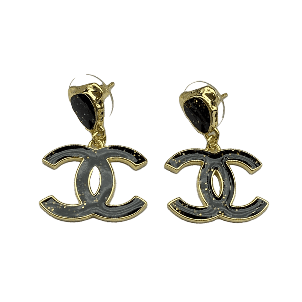 18K Chanel Classic Black Dangle Earrings