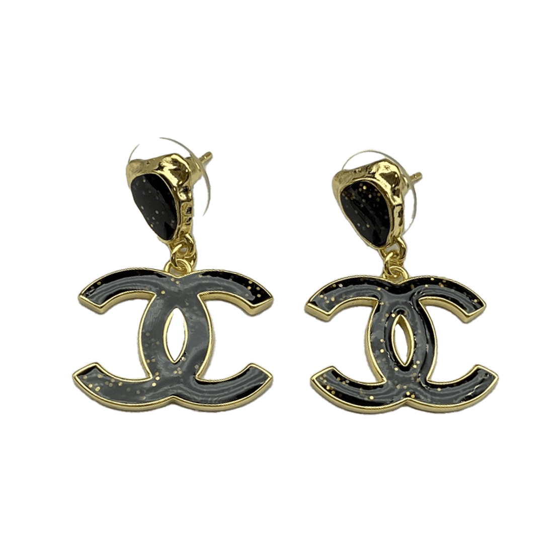 18K Chanel Classic Black Dangle Earrings