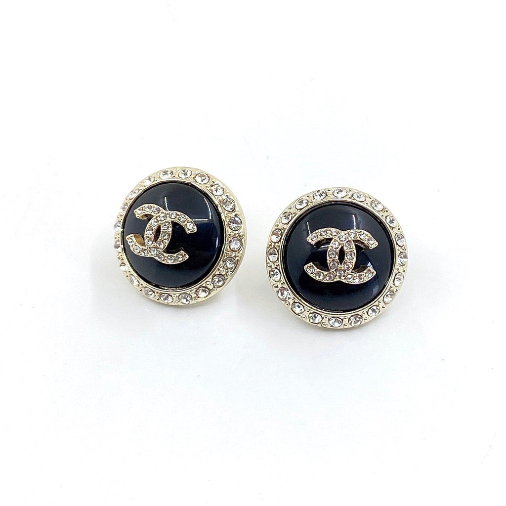 18K Chanel Black Crystal Earrings