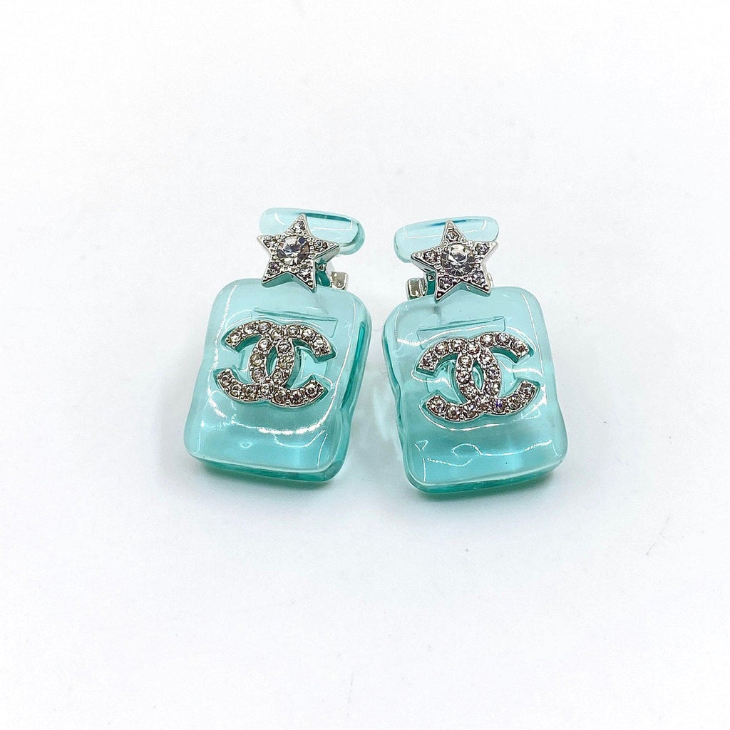 18K Chanel Perfume Blue Bottle Earrings
