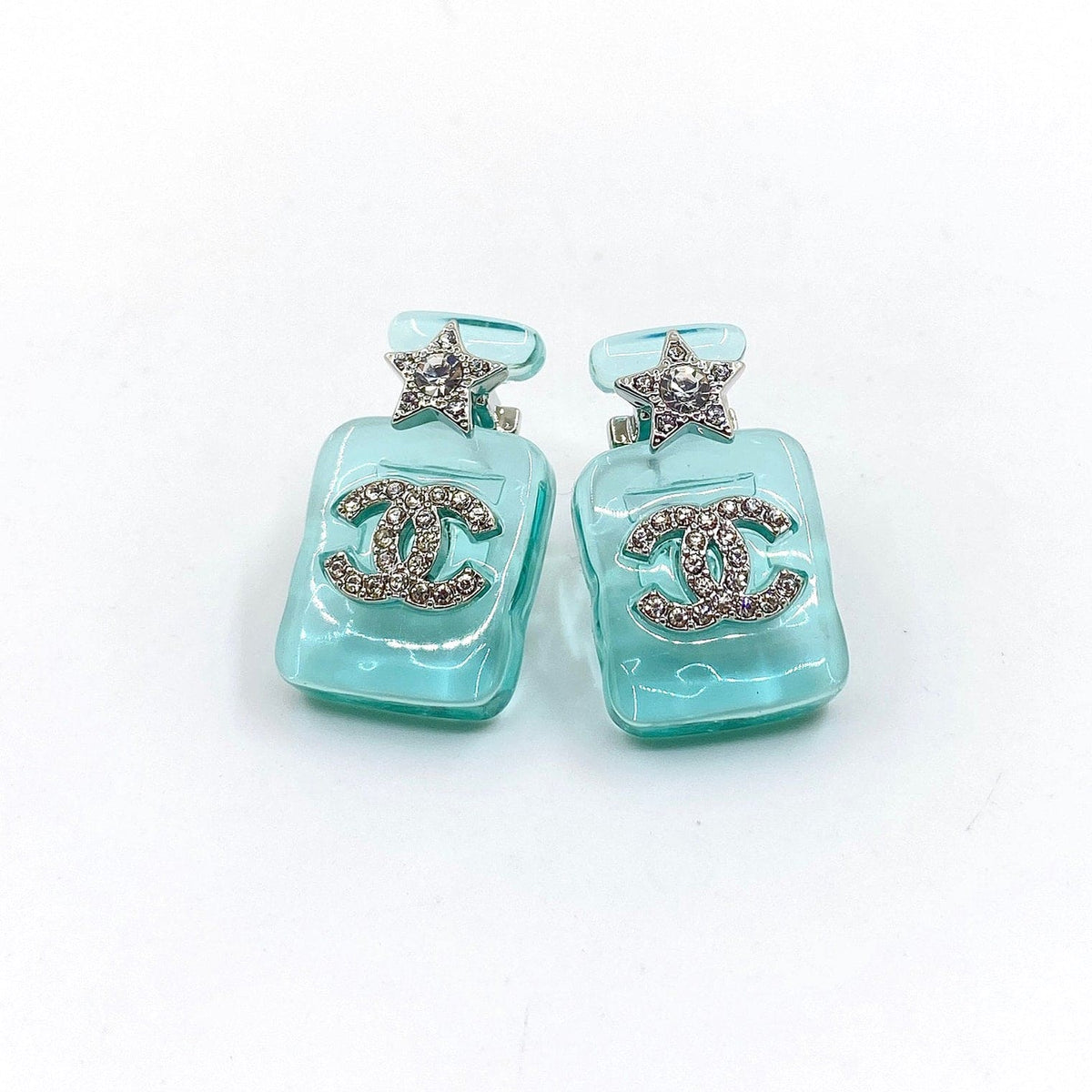 18K Chanel Perfume Blue Bottle Earrings