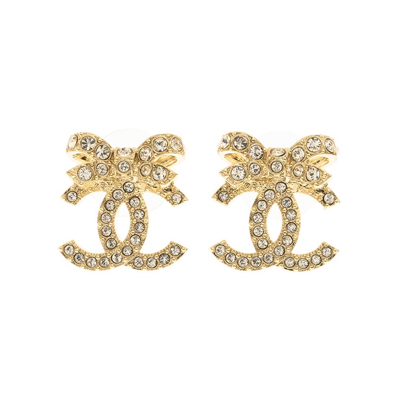18K Chanel Strass Bow Stud Earrings