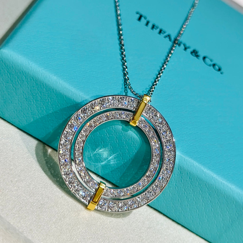 18K Tiffany & Co. Edge Circle Diamond Pendant Necklace