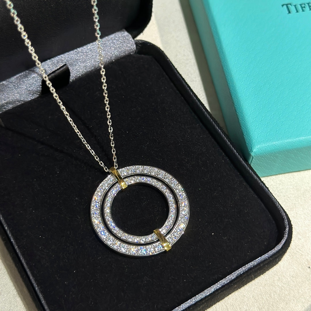 18K Tiffany & Co. Edge Circle Diamond Pendant Necklace
