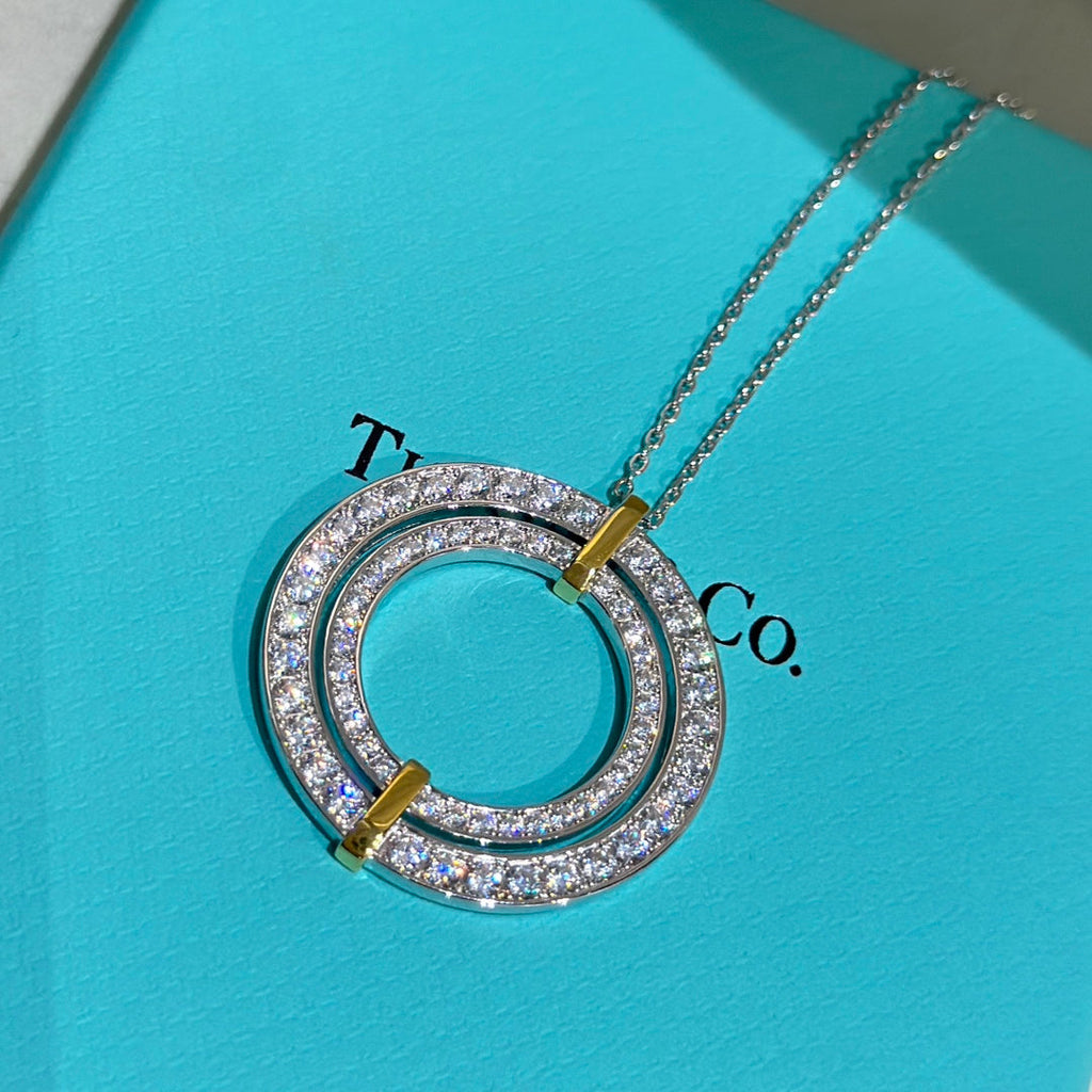 18K Tiffany & Co. Edge Circle Diamond Pendant Necklace