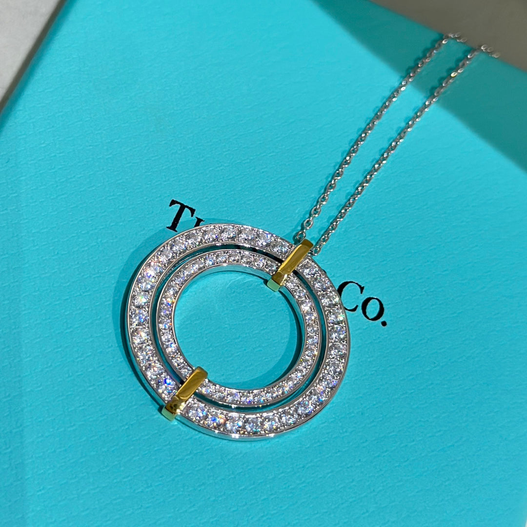 18K Tiffany & Co. Edge Circle Diamond Pendant Necklace
