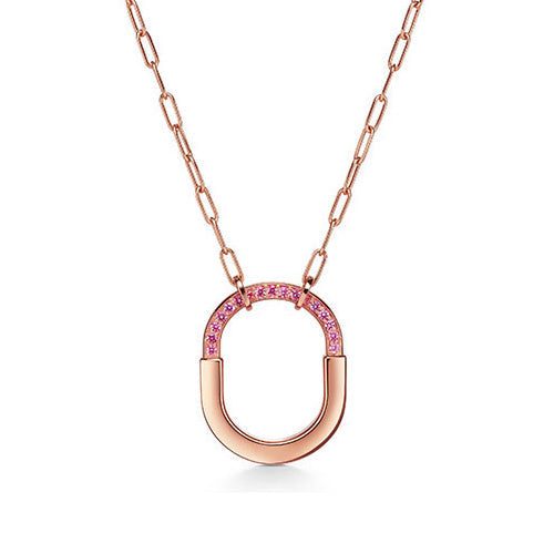 18K Tiffany & Co. Lock Pink Pave Diamonds Necklace