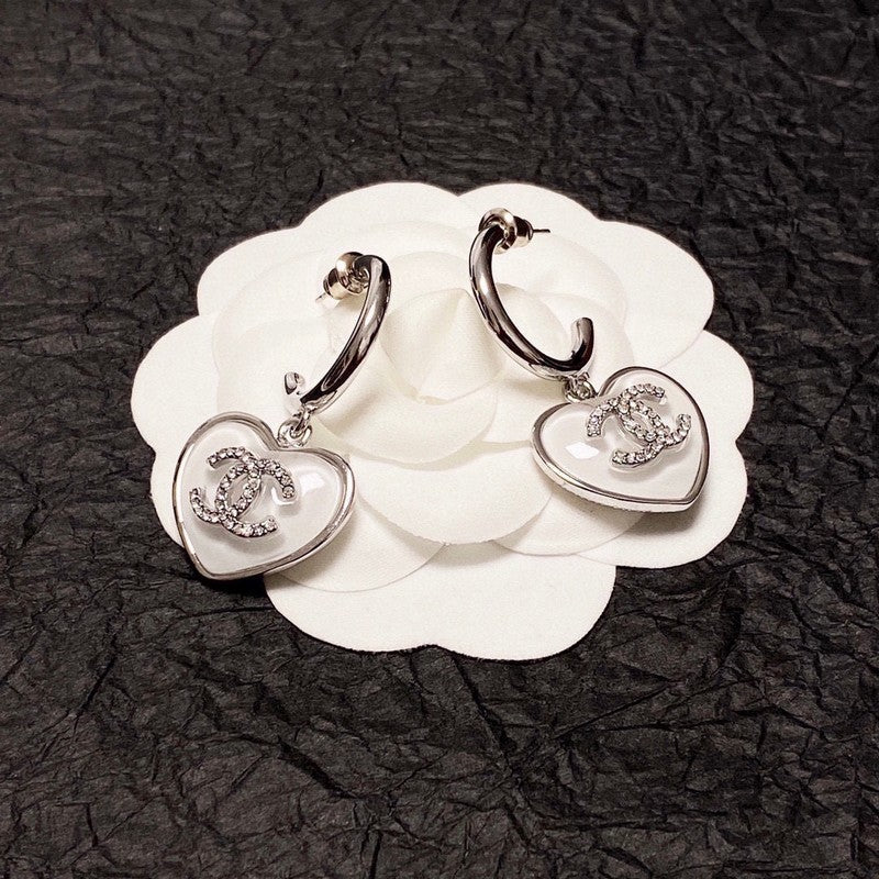 18K Chanel White Heart Earrings