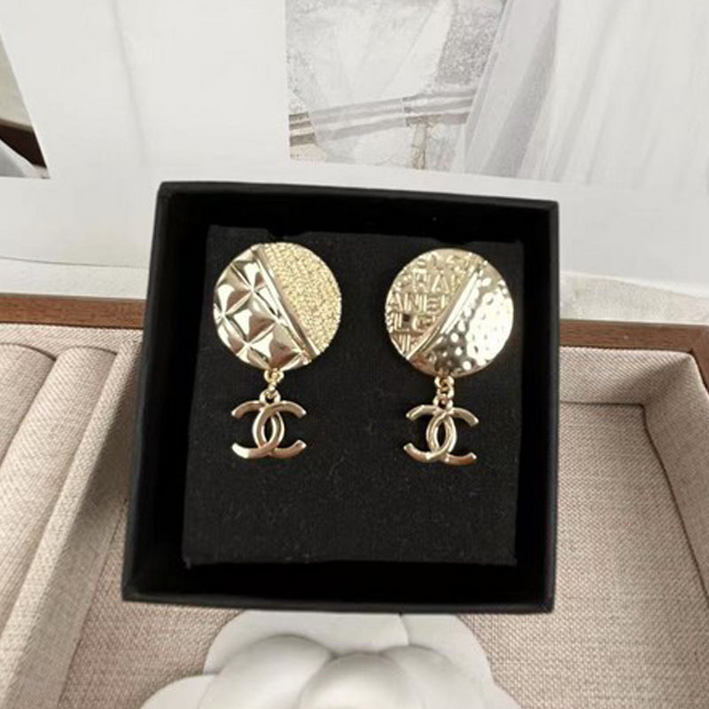 18K Chanel Gold Round Pendant Earrings